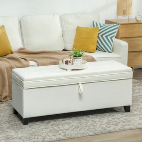 Banco com arrumação de 112 L, 120 x 40 x 48 cm banco de cabeceira em tecido de linho, assento estofado, creme