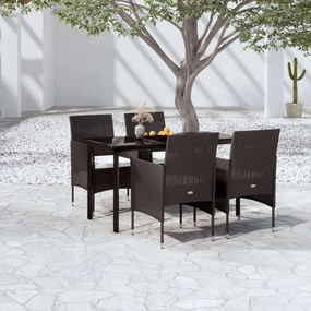 5 pcs conjunto de jantar p/ jardim c/ almofadões preto
