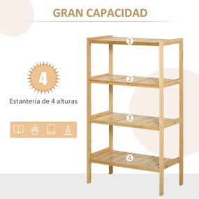 Estante de Bambú de 4 Níveis Móvel Organizador Multifuncional para Casa de Banho Cozinha Sala de Estar com Dispositivo Anti-Rolamento 62x33x112cn Natu