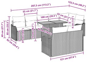 Conjunto de Sofá de Jardim vidaXL de 9 Peças com Almofadas Preto Vime