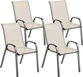 Outsunny Conjunto de 4 Cadeiras de Exterior Empilháveis com Assento de Rede Encosto Alto e Estrutura de Aço para Jardim Bege e Preto | Aosom Portugal