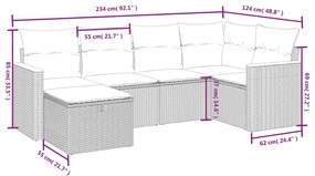 6 pcs conj. sofás jardim c/ almofadões vime PE bege misturado