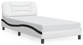 Estrutura cama c/ luzes LED 100x200cm couro artif. branco/preto