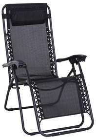 Outsunny Espreguiçadeira Dobrável para Jardim Espreguiçadeira Gravidade Zero para Praia Textilene Estrutura de Aço carga 150kg 90x65x110 cm Preto