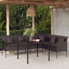 vidaXL 2 pcs conjunto de jantar p/ jardim c/ almofadões vime PE preto