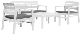 vidaXL 4 pcs conjunto lounge para exterior plástico branco