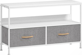 HOMCOM Móvel de TV com Prateleira e 2 Gavetas de Tecido Dobráveis para Televisores até 47 Polegadas 98x29x56 cm Branco e Cinza | Aosom Portugal