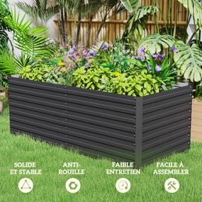 Floreira jardim 160 x 80 x 60 cm elevada galvanizada retangular para exterior - fundo aberto cinzenta