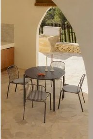 Conjunto De Mesa Redonda Ø110 Cm Em Alumínio Elton E 4 Cadeiras De Jardim Em Aço Anerina Cinza Grafito - Sklum