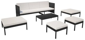 6 pcs conjunto lounge de jardim c/ almofadões vime PE preto