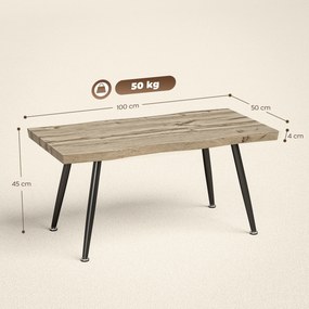 Mesa de Centro Moderna com Tampo Espesso de 4 cm, Pés de Aço, 100x50x45 cm, Carvalho