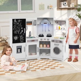 Cozinha de brinquedo de madeira com luzes e sons com quadro negro e acessórios de cozinha para crianças 131 x 47 x 92 cm branco