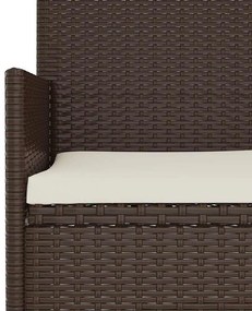 4 pcs conjunto lounge jardim c/ almofadões vime PE castanho