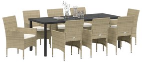 Conjunto de Jantar de Jardim 9 Peças Bege Rattan Poliéster