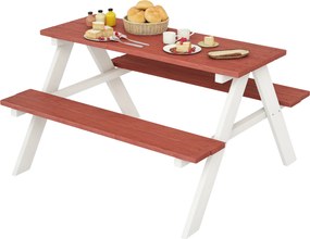 Outsunny Conjunto de Jardim Infantil de Madeira Mesa de Piquenique com Bancos para Crianças de 3-8 Anos 89x79x50 cm Castanho e Branco | Aosom Portugal