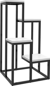 Estante para plantas e flores em metal e madeira, com 4 níveis de alturas diferentes, estilo industrial, 34 x 34 x 66 cm preto e branco
