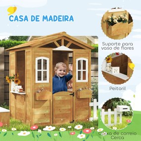 Casa de Madeira para Crianças com Caixa de Correios Banco e Floreira 205x119x140 cm Madeira e Branco
