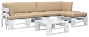 vidaXL 4 pcs conj. lounge paletes + almofadões pinho impregnado branco