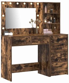 Conjunto de Penteadeira de 2 Peças com LED em Madeira de Carvalho Fuma