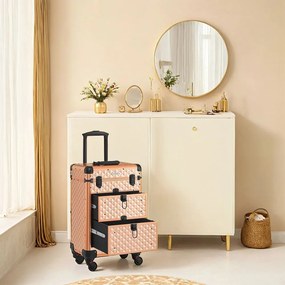 Mala de maquilhagem com rodinhas 34 x 24 x 56 cm champanhe dourado