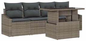 Conjunto de Sofá de Jardim de 5 Peças com Almofadas Cinzas em Rattan S