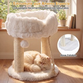 Árvore  para Gatos Pequena, 40 x 40 x 50,5 cm, Plataforma Superior de Pelúcia, Branco