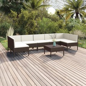 vidaXL 8 pcs conjunto lounge jardim c/ almofadões vime PE castanho