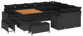 vidaXL Conjunto de Sofá de Jardim com almofada 13 pcs Preto vime PE