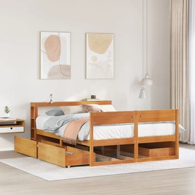 Cama sem colchão 140x190 cm pinho maciço castanho-mel