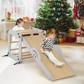 Conjunto de Escalada Montessori de Madeira para crianças Dobrável com Rampa Ajustável Reversível Cinzento