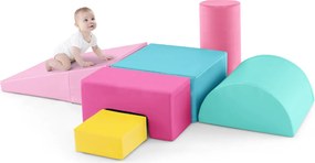 Kit para brincar e trepar de 6 peças com diferentes formas para o desenvolvimento motor das crianças Multicolor-Rosa