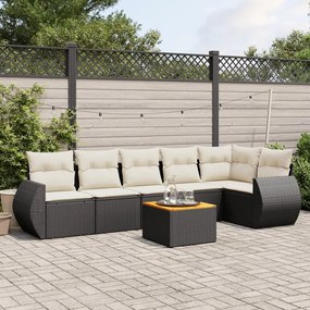 7 pcs conjunto de sofás p/ jardim c/ almofadões vime PE preto