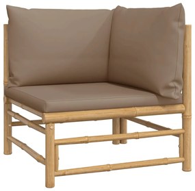 4 pcs conj. lounge jardim bambu c/ almofadões cinza-acastanhado