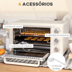 Mini Forno Elétrico 21L 1400W com Temporizador até 60min e Temperatura Ajustável até 230℃ 46x38,5x29 cm Creme e Prata