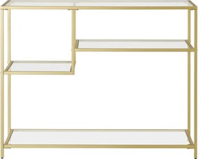 Mesa consola em vidro e metal 35 x 100 x 80 cm, com prateleiras, para corredor ou sala de estar dourado