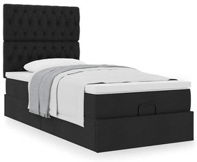 Cama otomana com colchão 100x200 cm tecido preto