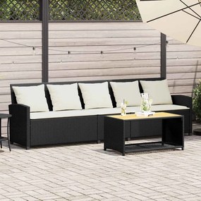 Sofá de jardim 5 lugares com almofadões vime PE preto