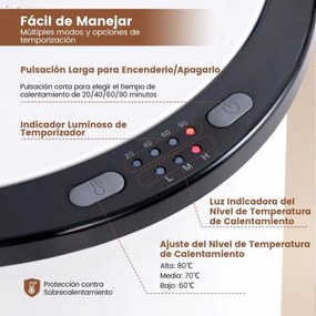 Aquecedor de toalhas Cubo 23L com 3 níveis de aquecimento Temporizador de 20/40/60/90 minutos Branco e Preto