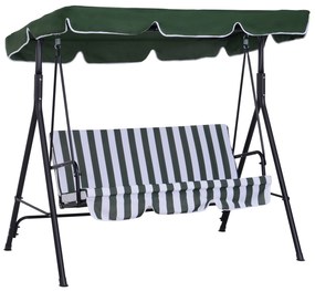 Outsunny Baloiço de Jardim de 3 Lugares com Almofada Toldo Ajustável e Estrutura de Aço para Balcão Terraço 172x110x153 cm Verde