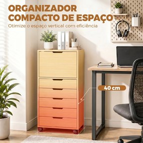 Bloco gavetas de Escritório com 5 Gavetas Armário com Fecho Suave Rodas e Suporte para Impressora Madeira Natural