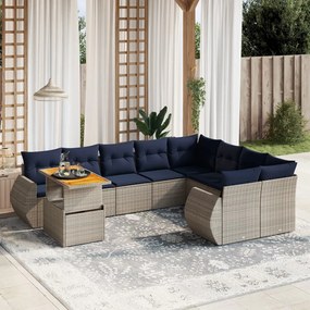 vidaXL 10 pcs conjunto sofás p/ jardim c/ almofadões vime PE cinzento