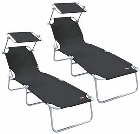 Espreguiçadeiras Dobráveis 2 pcs com Teto Preto Tecido Oxford 600D