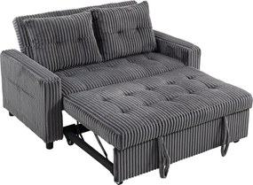 HOMCOM Sofá-cama 2 lugares, revestimento cotelê, transformável em cama, 2 almofadas, bolsos laterais, 157 x 190 cm, cinzento escuro | Aosom Portugal