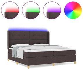 Cama Box Spring com Colchão &amp; LED Castanho Escuro 200x200 cm Tecido