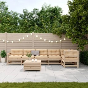 7 pcs conjunto lounge de jardim c/ almofadões pinho maciço
