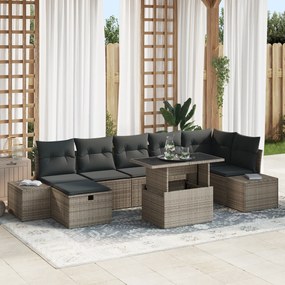 Conjunto de Sofá de Jardim de 8 Peças com Almofadas Cinza Rattan PE