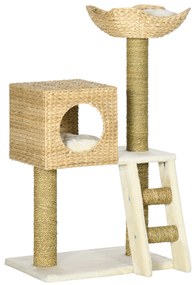 PawHut Arranhador para Gatos Arranhador para Gatos com Cama Superior Caverna 2 Almofadas 2 Postes Escada 57x37x100,5cm Bege