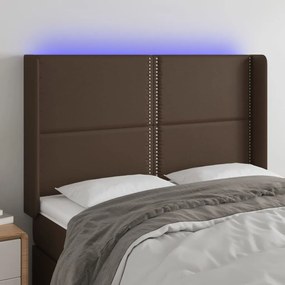 Cabeceira cama c/ LED couro artif. 147x16x118/128 cm castanho