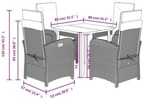 5 pcs conjunto de jantar p/ jardim c/ almofadões cinzento claro