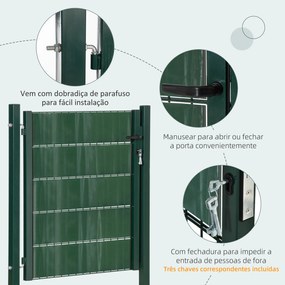 HOMCOM Porta de Vedação de Jardim Aço com Tecido Opaco Maçaneta de Fechadura 3 3 Chaves Porta de Vedação para Exterior Pátio Terraço 97x150cm Verde